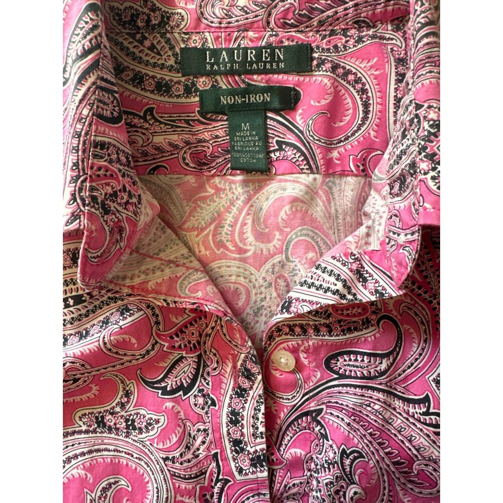💖Lauren Ralph Lauren Womens Paisley Print Non-Iron Dress Shirt M - Picture 6 of 6